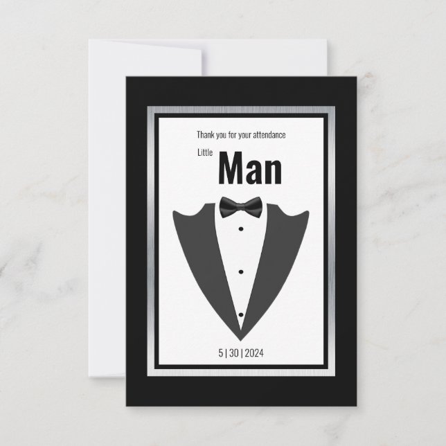 Tuxedo kostym och bågsvarv/vit inbjudan (Framsida)