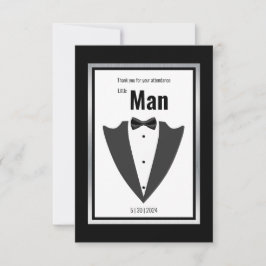 Tuxedo kostym och bågsvarv/vit inbjudan
