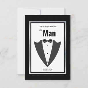 Tuxedo kostym och bågsvarv/vit inbjudan