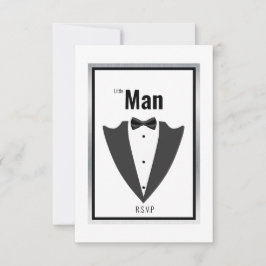 Tuxedo kostym och bågsvarv/vit inbjudan