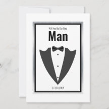 Tuxedo kostym och bågsvarv/vit inbjudan