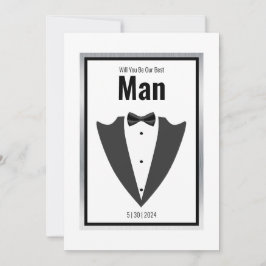 Tuxedo kostym och bågsvarv/vit inbjudan