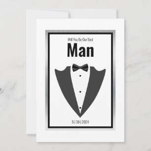 Tuxedo kostym och bågsvarv/vit inbjudan