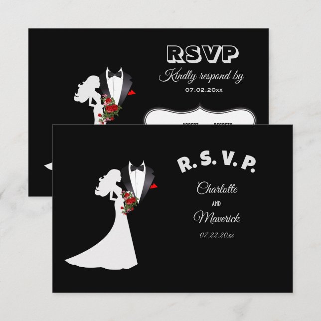 Tuxedo Kostym och Bride Silhouette Bröllop OSA Kort (Fram/baksida)