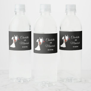 Tuxedo Kostym och Bride Silhouette Bröllop Vattenflaskor Etikett
