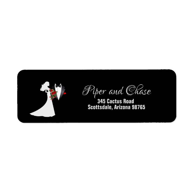 Tuxedo Kostym och Bride Silhouette Returadress Etikett (Framsidan)