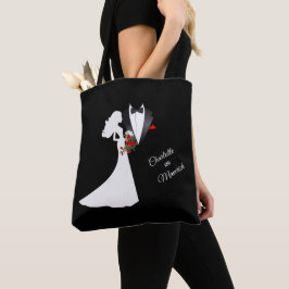 Tuxedo Kostym och Bride Silhouette Wedding Favor Tygkasse