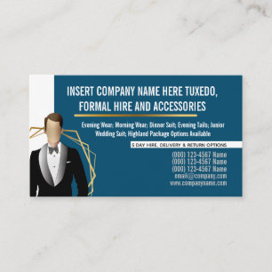 Tuxedo man, modern svart kostym i guld, hyra DIY B Visitkort
