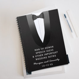 Tuxedo Man of Honor Bröllop Tal Ideas Notebook Anteckningsbok Med Spiral