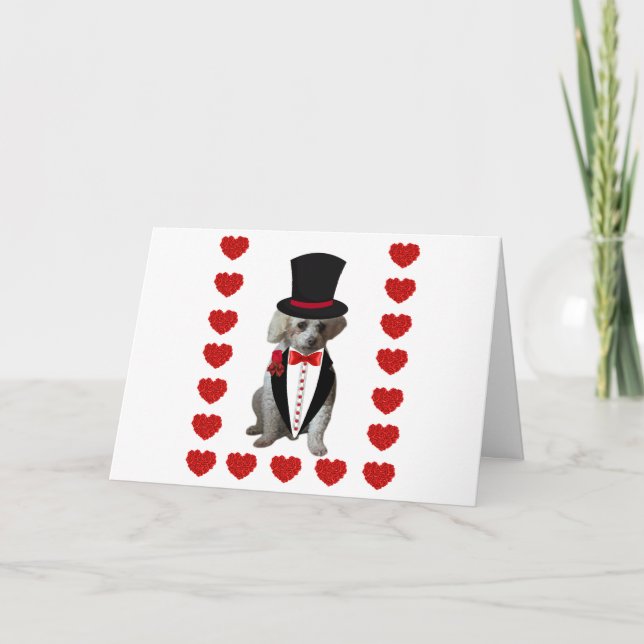Tuxedo-mappat anteckningskort för god jul Pudel (Framsida)