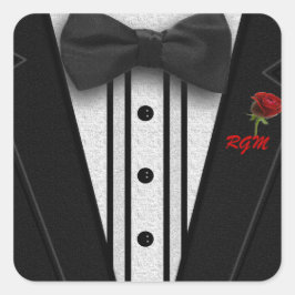 Tuxedo med Bow Tie Monogram Fyrkantigt Klistermärke