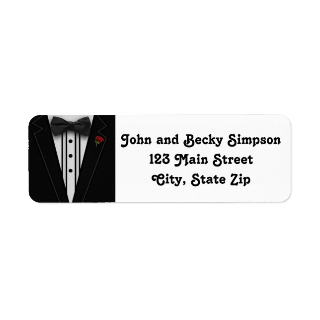 Tuxedo med Bow Tie Monogram Returadress Etikett (Framsidan)