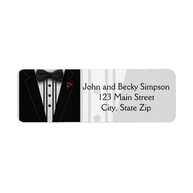 Tuxedo med Bow Tie Monogram Returadress Etikett (Framsidan)