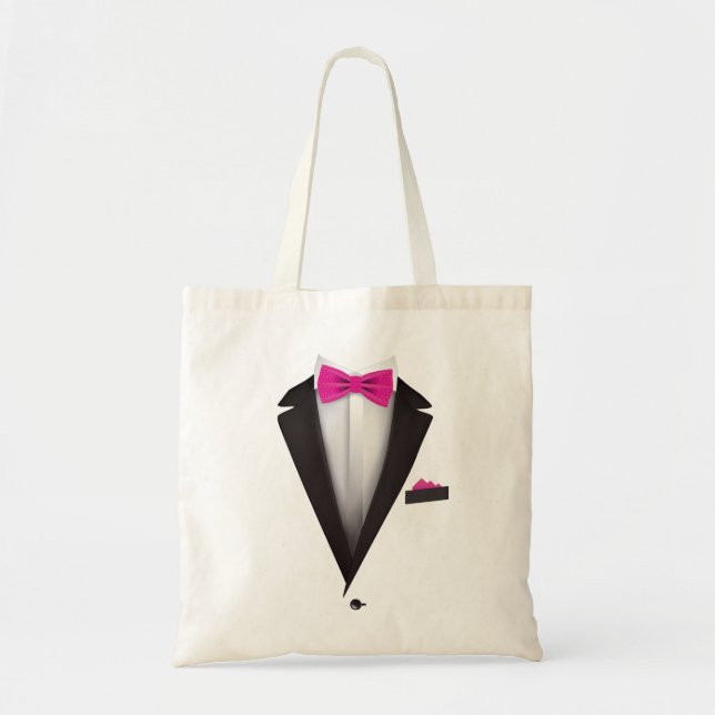 Tuxedo med Rosa Bowtie för Bröllop Tygkasse (Framsidan)