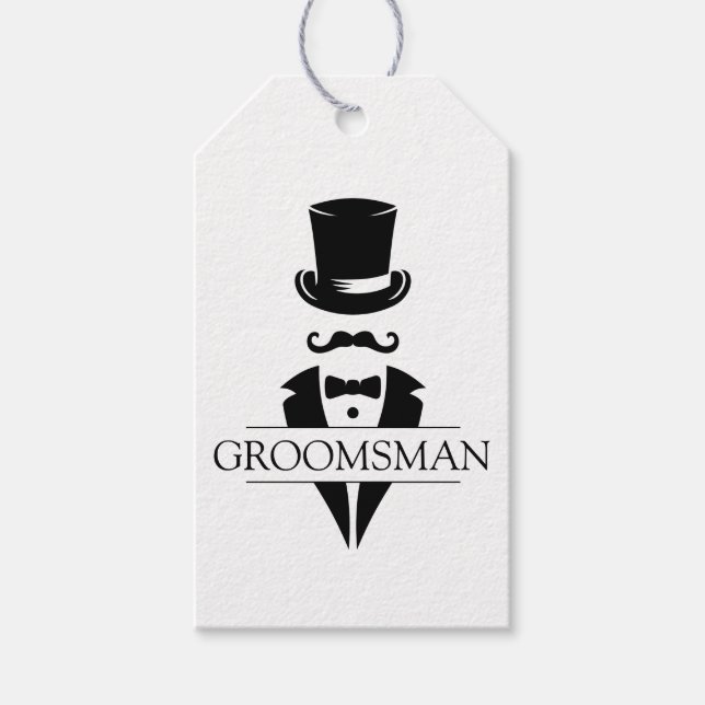 Tuxedo Mustasch Bröllopsmän Presentetikett (Framsidan)