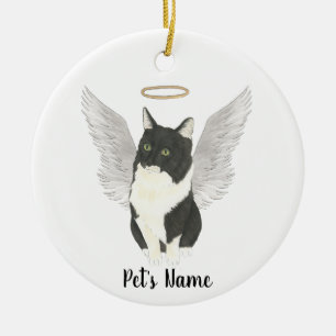 Tuxedo Ragamuffin Cat Sympathy Memorial Julgransprydnad Keramik