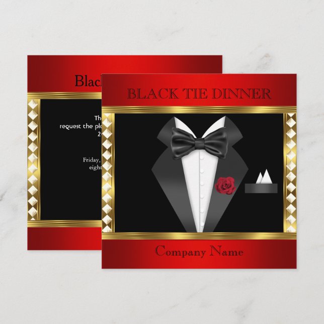 Tuxedo Red Guld Black Tie Forme Party Inbjudningar (Fram/baksida)