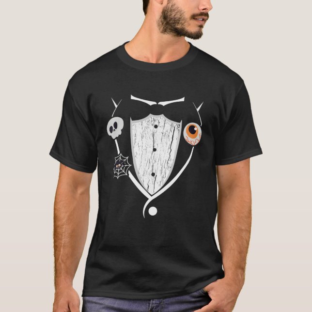 Tuxedo Spooky Halloween Costume Bow Tie T Shirt (Framsida)