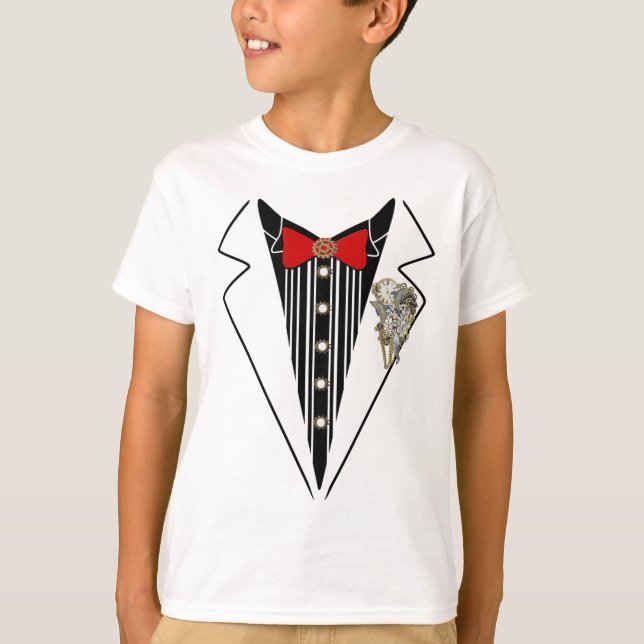 Tuxedo-Steampunk Bröllop Design T Shirt (Framsida)