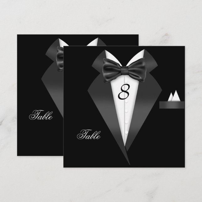 Tuxedo Svart Bord Nummer Sittplats Kort (Fram/baksida)