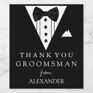 Tuxedo Tack Groomsman Vinflaska Etikett