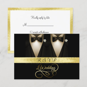Tuxedo, Vit ros Guld & Black Bröllop OSA Inbjudningar