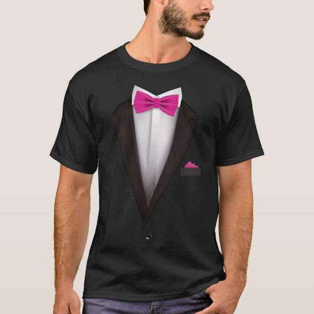 Tuxedo  with Pink Bowtie For Weddings T Shirt (Framsida)