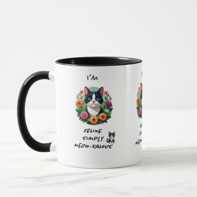 Tuxedokatt blomster FELin katt-meow-velous  Mugg (Vänster)