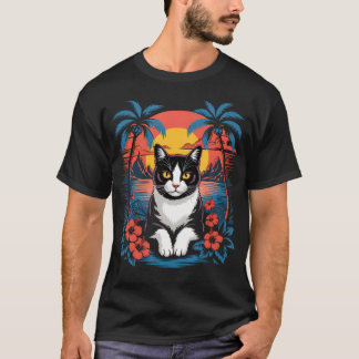 Tuxedokatt Hawaiiansk sommar Tropisk strand T Shirt