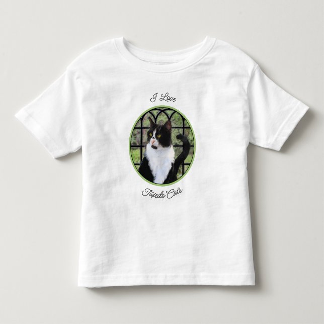 Tuxedokatt i fönster Målning Original Djurkonst T Shirt (Framsida)