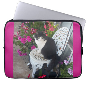 Tuxedokatt Maroon Mörk Rosa Katter och Blommor Laptop Fodral