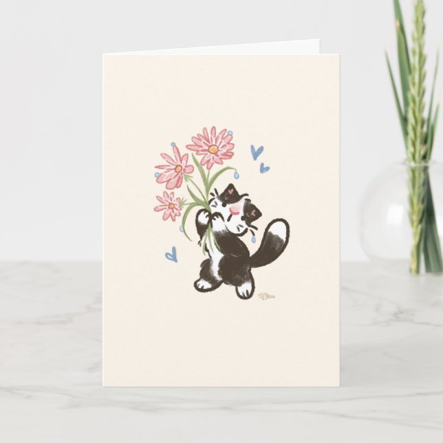 Tuxedokatt med blommor - Maurice Kort (Framsida)