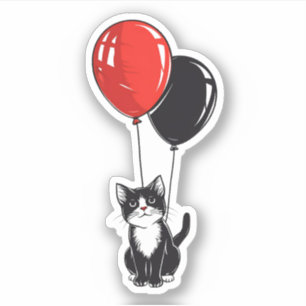 Tuxedokatt med röda och svarta ballonger klistermärken