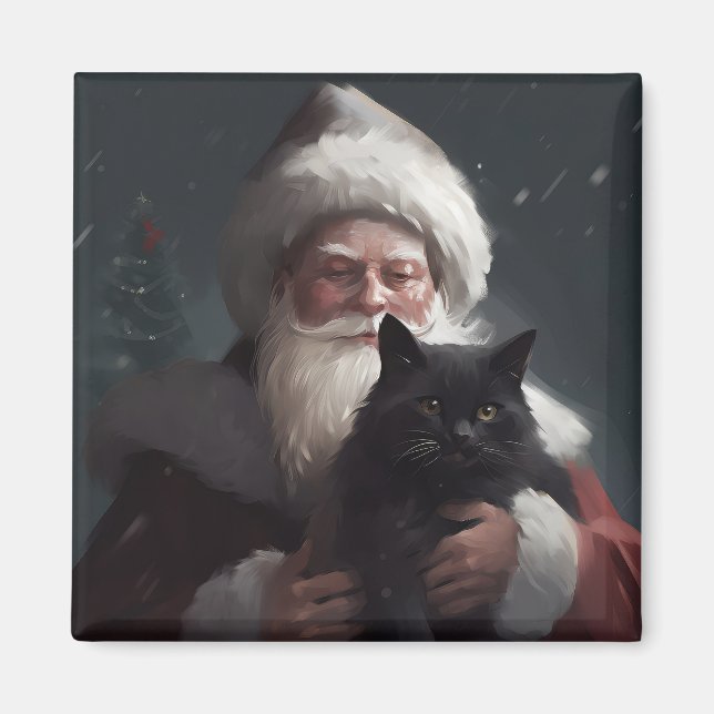 Tuxedokatt med tomte festlig jul magnet (Framsidan)