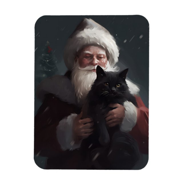 Tuxedokatt med tomte festlig jul magnet (Vertikal)