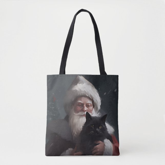 Tuxedokatt med tomte festlig jul tygkasse (Framsida)