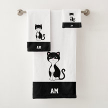 Tuxedokatt & monogram på svart & vitt