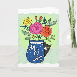 Tuxedokatt och blommor Anpassad text Mors dag Kort