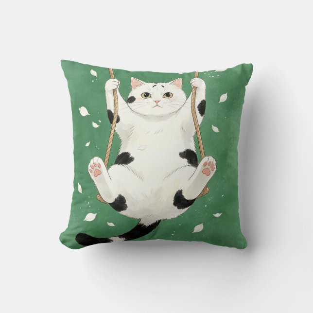 Tuxedokatt på gunga Kattälskare Kudde (Framsida)
