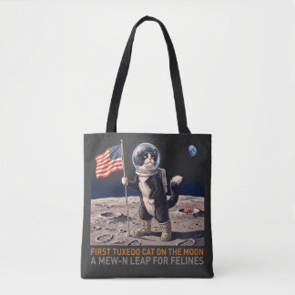 Tuxedokatt på månen Astronaut Rolig Retro T-Shirt Tygkasse