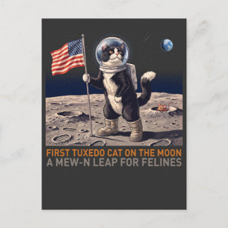 Tuxedokatt på månen Astronaut Rolig Retro T-Shirt Vykort