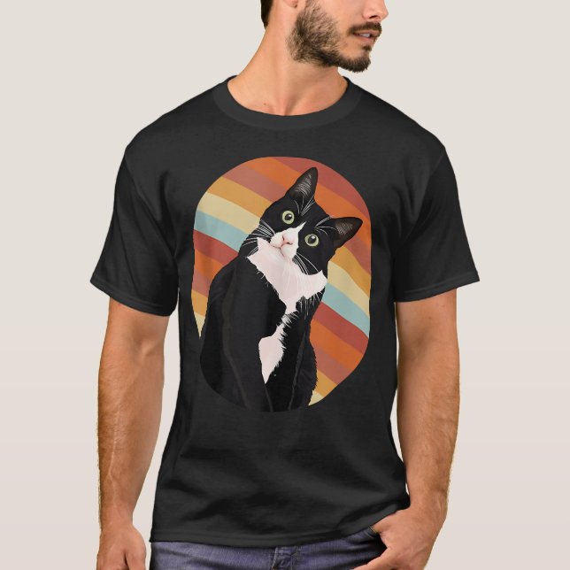 Tuxedokatt Retro Färger För Djur T Shirt (Framsida)