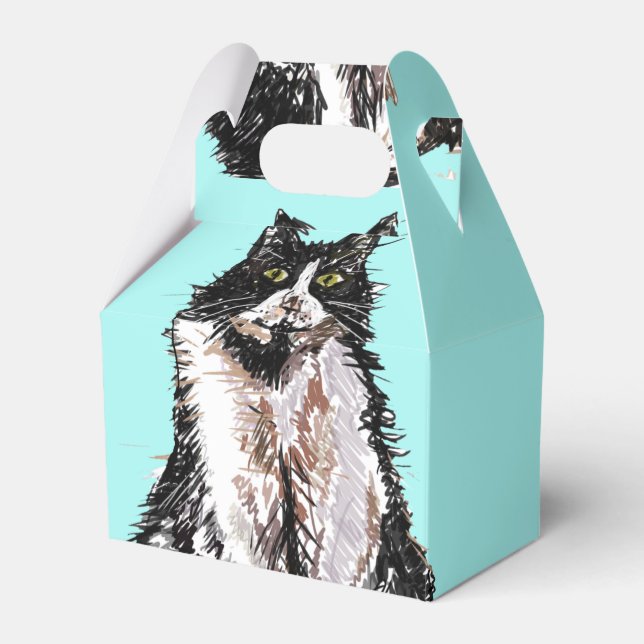 Tuxedokatt Svart Vitt Katter Födelsedag Turkos Fav Presentaskar (Framsidan Sidan)