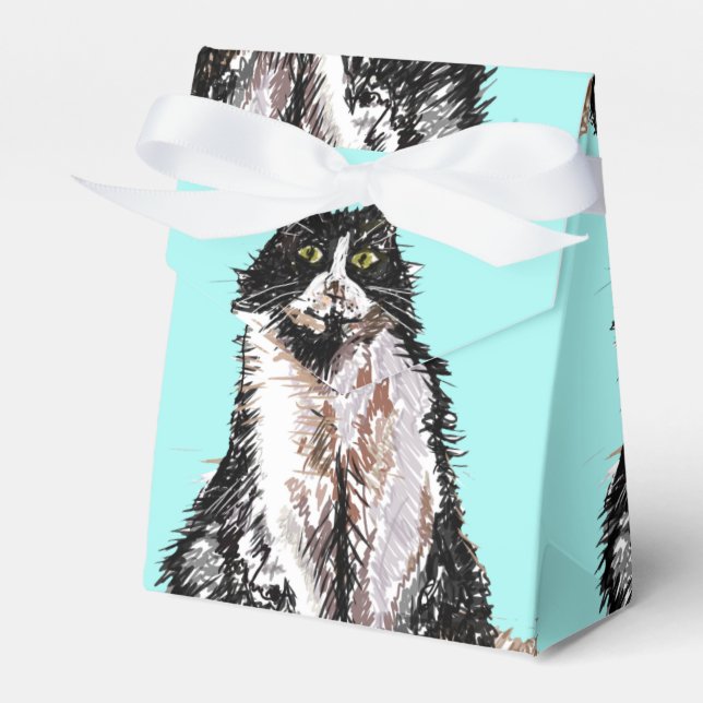 Tuxedokatt Svart Vitt Katter Födelsedag Turkos Fav Presentaskar (Framsidan Sidan)