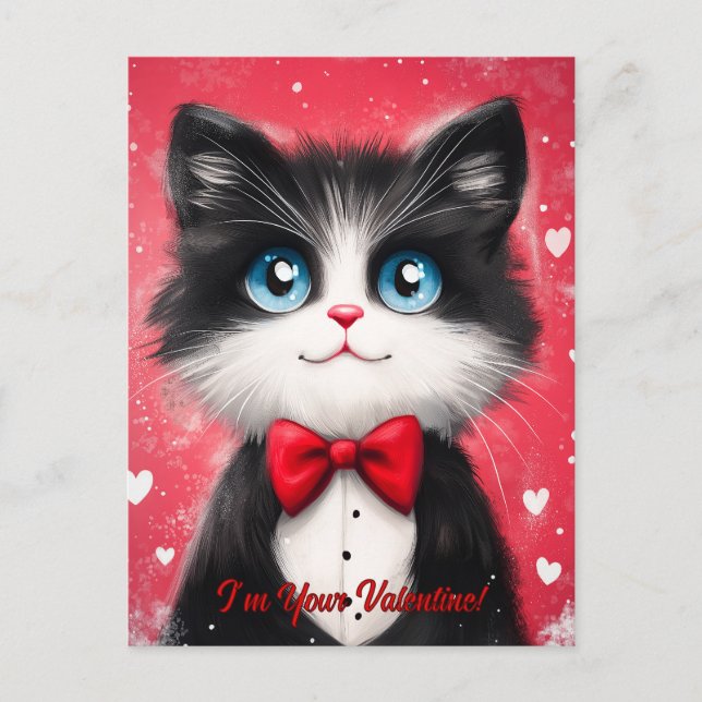 Tuxedokatt Valentine Helg Vykort (Framsida)