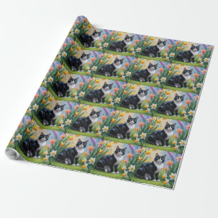 Tuxedokatt Vårblommor Målning  Presentpapper