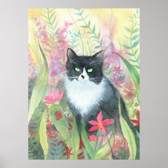 Tuxedokatt Vattenfärg Poster (Framsidan)