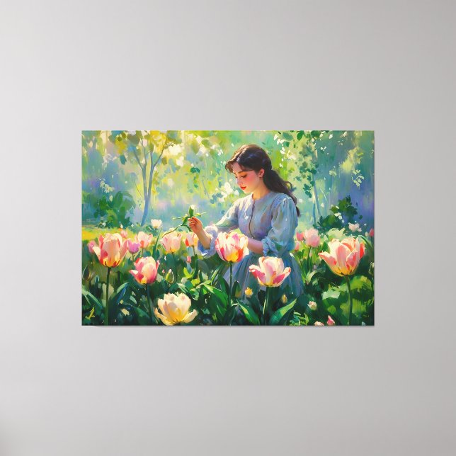 *~* TV2 Garden Tulips Girl Stretched Kanvastryck (Framsida)
