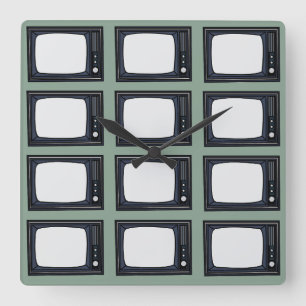 TV Gamla klassiska Retro TV Mönster Fyrkantig Klocka