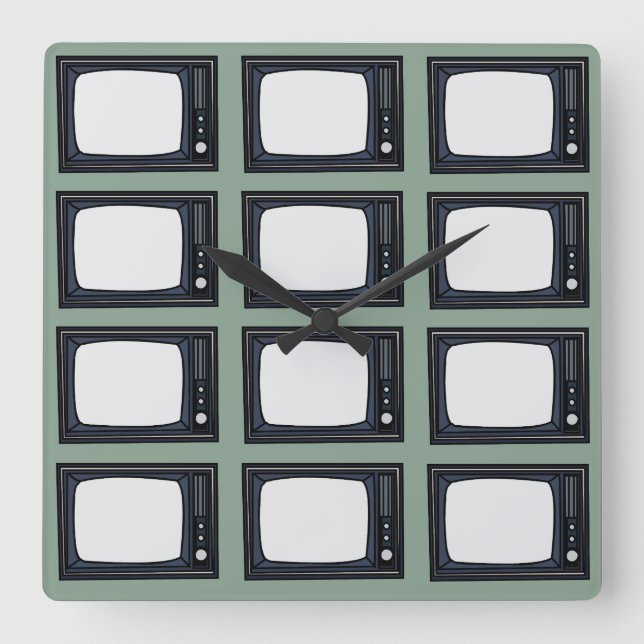 TV Gamla klassiska Retro TV Mönster Fyrkantig Klocka (Framsida)